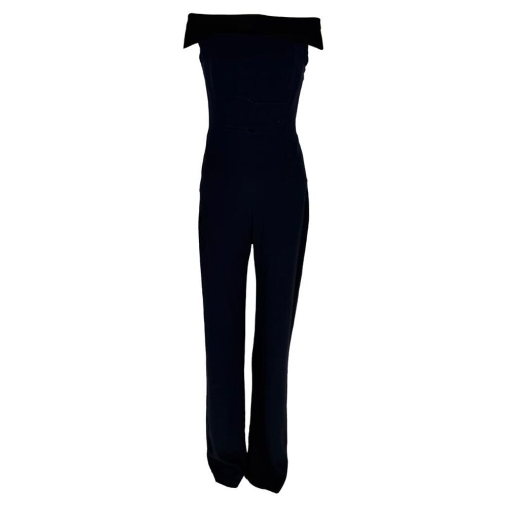 Galvan London Bateau Off-Shoulder Jumpsuit in Navy Blue Triacetate